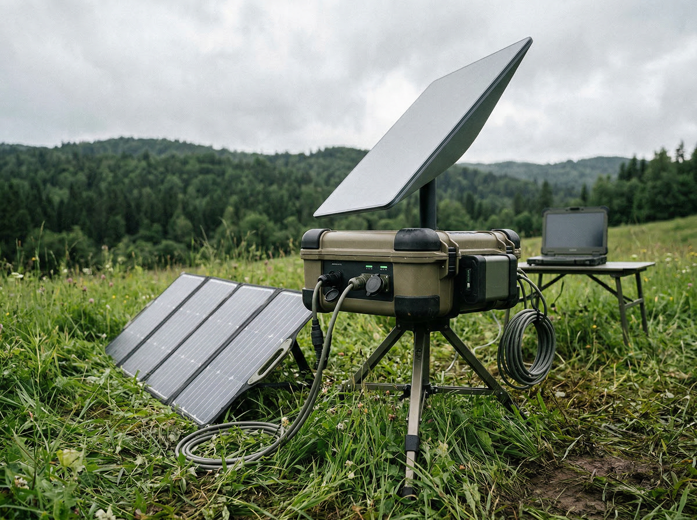VSAT and satellite connectivity equipment deployed at a remote project site